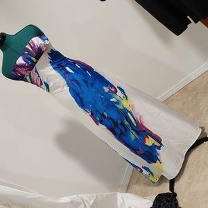 Medium long strapless watercolor dress